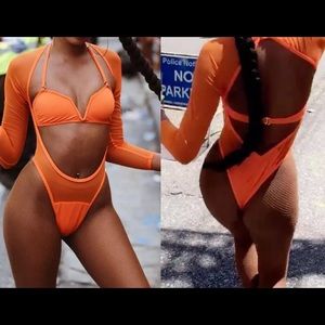 Two-piece Neon Backless Mesh Swimsuit